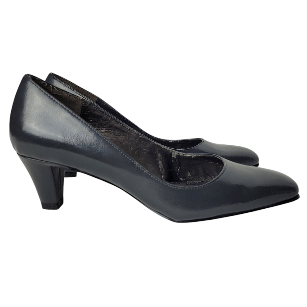 Naturalizer Rogers Heels Womens 6 Navy Blue Square Toe Dress Pumps Vegan Leather
